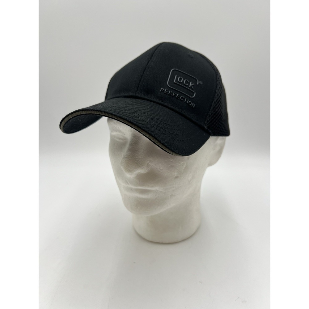Glock Perfection Black Mesh Snapback Trucker Hat Cap Adjustable Rubber Logo